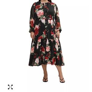City Chic Plus Size Roma Print Long Sleeve Dress Size 16 (S)